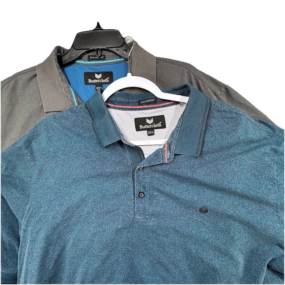 LOT of 2 Butter‎ Cloth Mens 2XL Icy Cotton Performance S/S Polo Shirt
